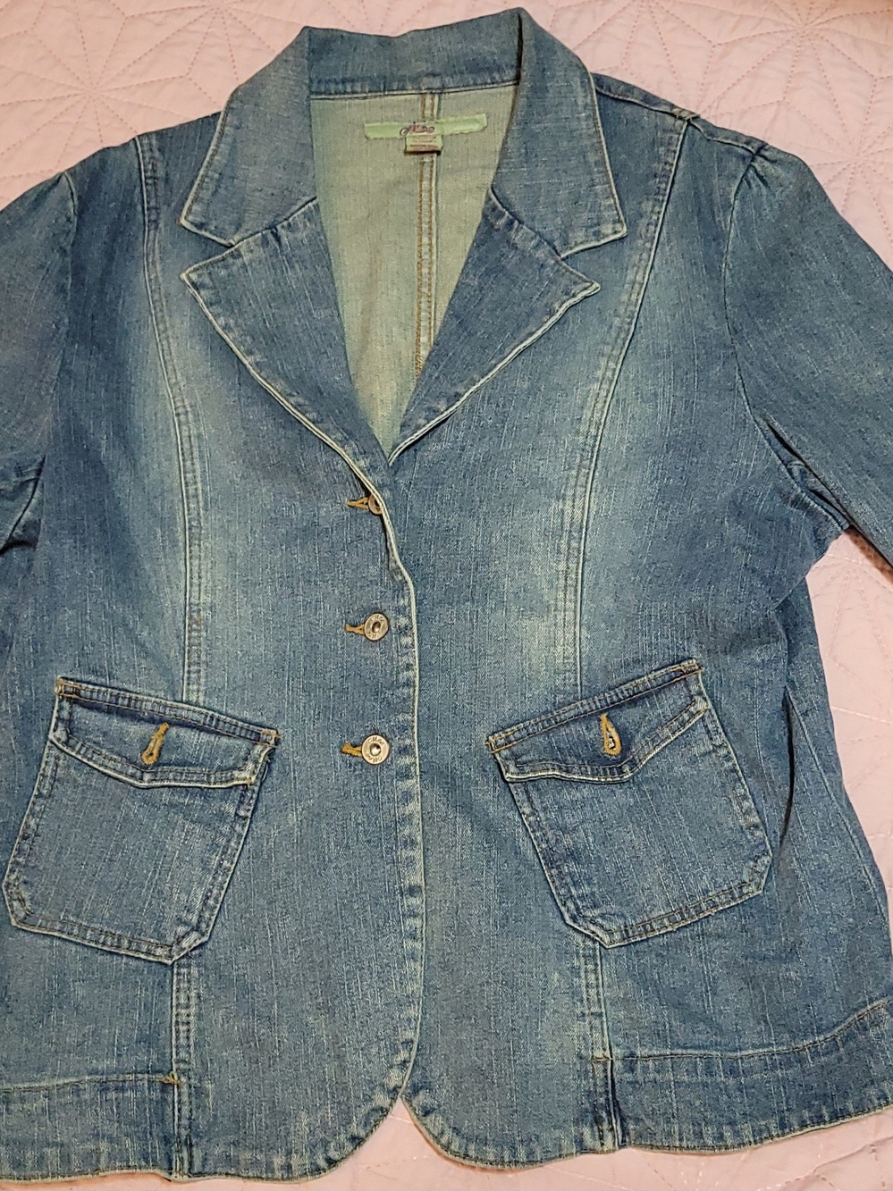 Women’s Light Blue Vintage Wash Denim Jacket - Casual Blazer Style